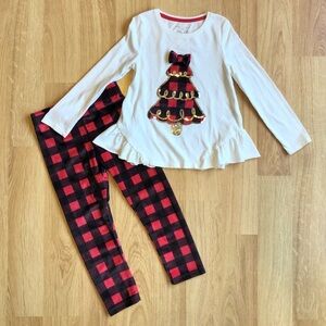 NWOT Max Studio-Girl Christmas Tree Top with Matching Buffalo Plaid Pants